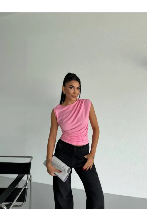 Kadın Pembe Büzgülü Kolsuz Sandy Bluz HZL26W-FRY122751
