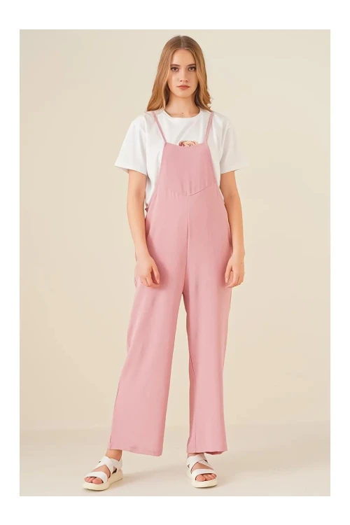 Kadın Pudra Ayarlanabilir Askılı Cepli Bol Paça Bahçıvan Tulum HZL22S-BD170191