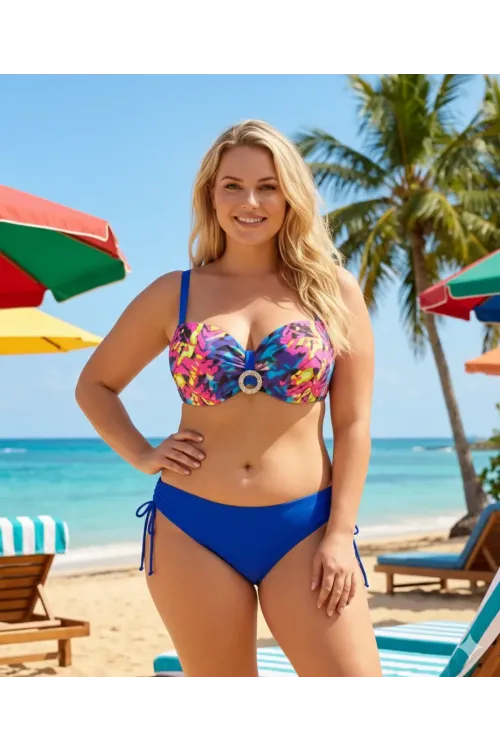 Kadın Saks Mavi Renk Desenli Toka Detaylı  Astarlı Bikini Takım HZL25S-LC3322