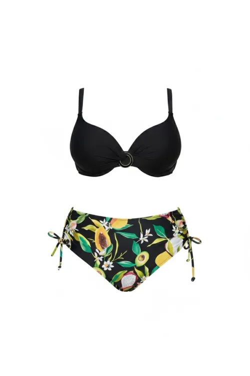 Kadın Siyah Aksesuar Detaylı Tropikal Desen Büyük Beden Bikini Takım HZL25S-LC3343