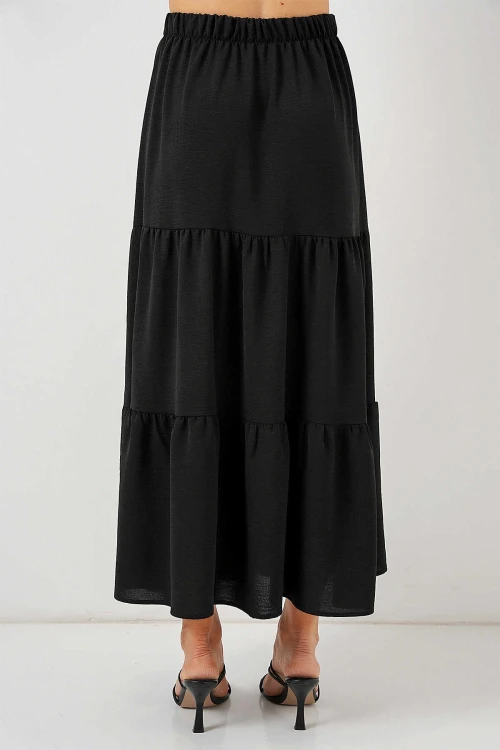 Kadın Siyah Beli Lastikli Ayrobin Uzun Etek HZL25S-BD180481