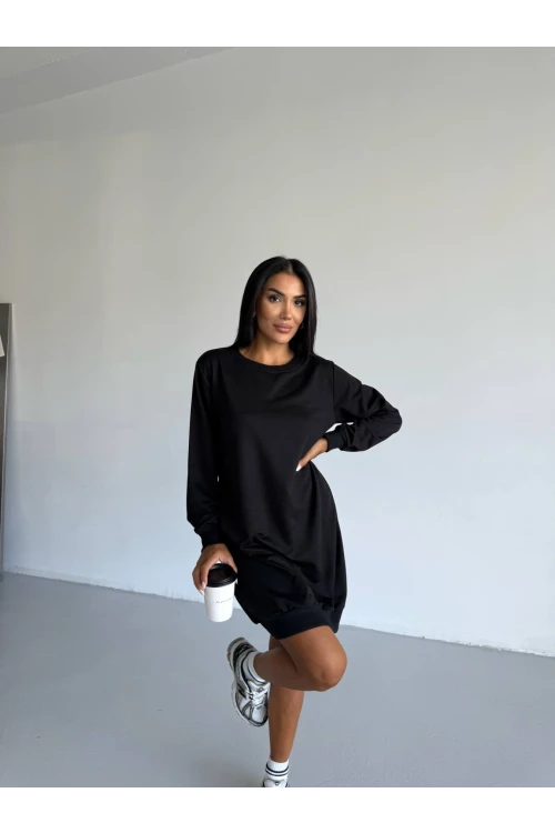 Kadın Siyah Bisiklet Yaka 2 iplik Günlük Rahat Elbise HZL25W-FRY123451