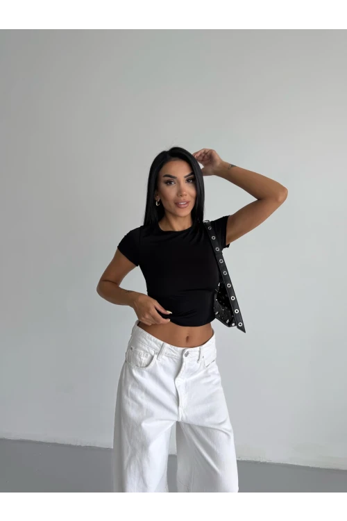 Kadın Siyah Bisiklet Yaka Sandy Bluz HZL25S-FRY123191