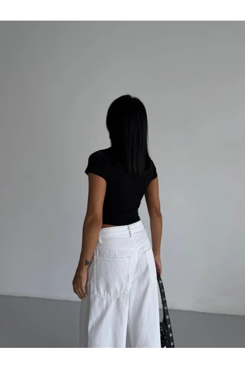 Kadın Siyah Bisiklet Yaka Sandy Bluz HZL25S-FRY123191