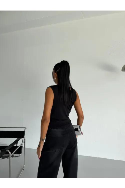 Kadın Siyah Büzgülü Kolsuz Sandy Bluz HZL26W-FRY122751