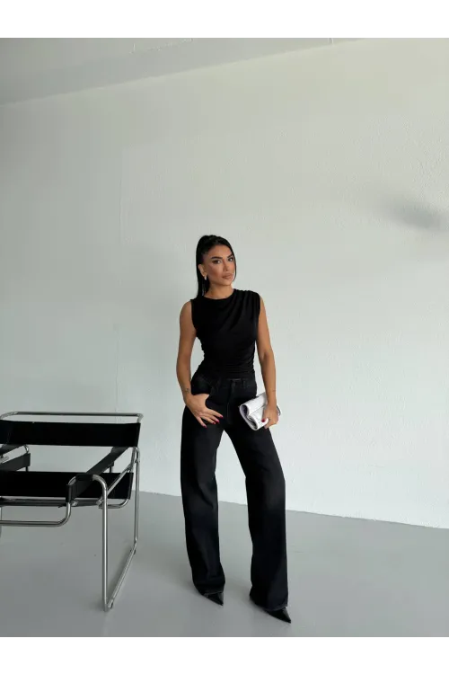 Kadın Siyah Büzgülü Kolsuz Sandy Bluz HZL26W-FRY122751