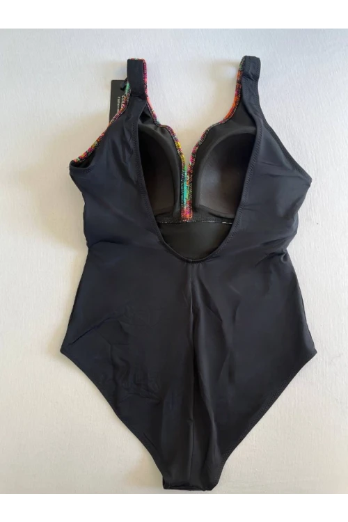 Kadın Siyah Çok Renkli V Yaka Yüzücü Mayo HZL25S-LC4008