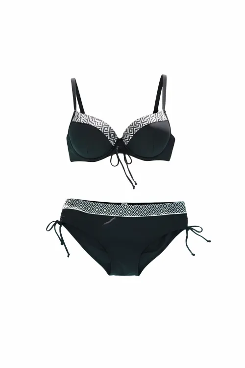 Kadın Siyah Etnik Desenli Büyük Beden Bikini Takım HZL25S-LC2218