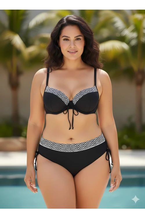 Kadın Siyah Etnik Desenli Büyük Beden Bikini Takım HZL25S-LC2218