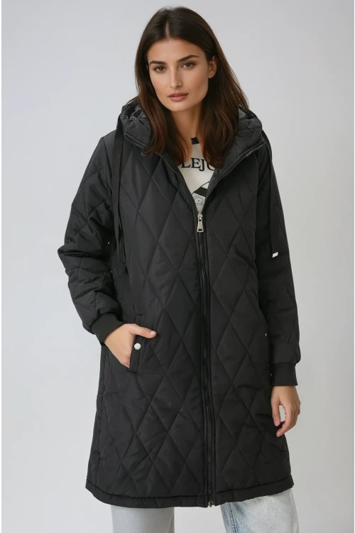 Kadın Siyah Kapitone Uzun Şişme Mont HZL22W-BD151381