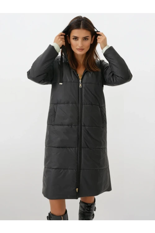 Kadın Siyah Kapşonlu Uzun Oversize Şişme Mont HZL22W-BD151201