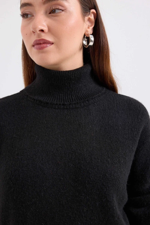 Kadın Siyah Kazak Etek Triko İkili Takım HZL25W-BD1102641