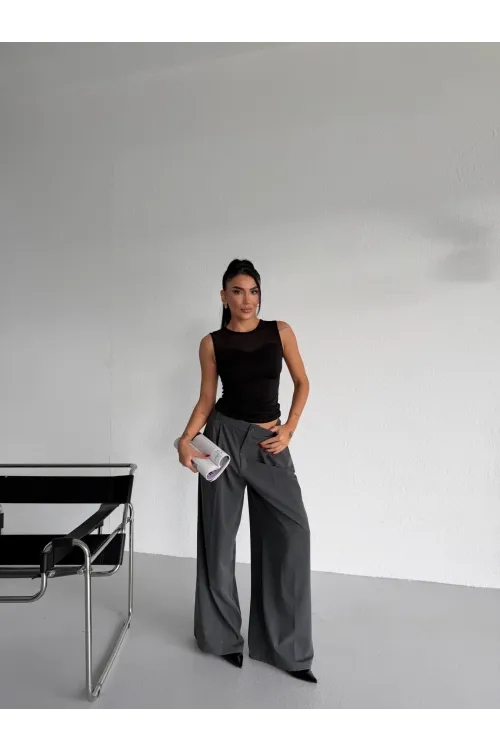 Kadın Siyah Kolsuz Likralı Tül Detay Sandy Bluz HZL26W-FRY123721