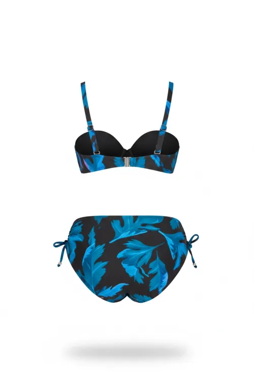 Kadın Siyah Mavi Taş İşlemeli Büyük Beden Bikini Takım HZL25S-LC3337