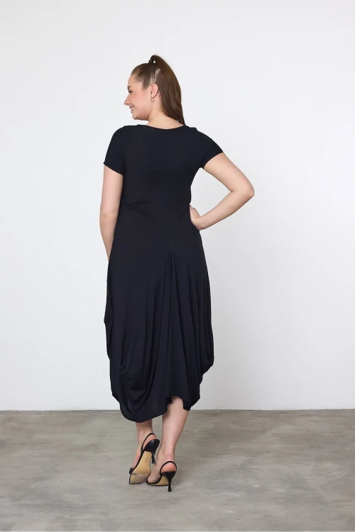 Kadın Siyah Nakış Detaylı Cepli Şalvar Elbise HZL25S-VM10361