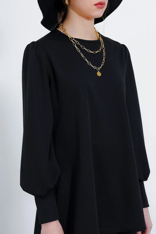 Kadın Siyah Örme Etek Tunik Alt Üst Takım HZL25S-BD180141