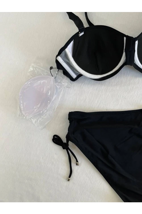 Kadın Siyah Taş İşlemeli Astarlı Bikini Takım HZL25S-LC3361