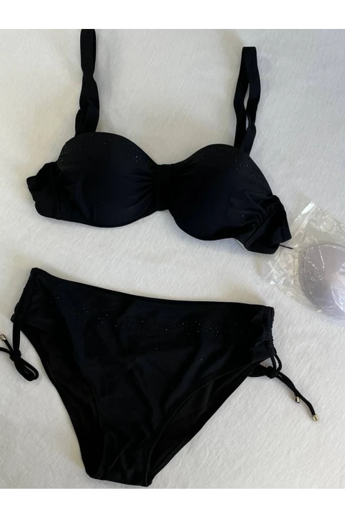 Kadın Siyah Taş İşlemeli Astarlı Bikini Takım HZL25S-LC3361
