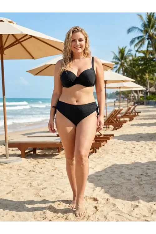 Kadın Siyah Taş İşlemeli Astarlı Büyük Beden Bikini Takımı HZL25S-LC2099