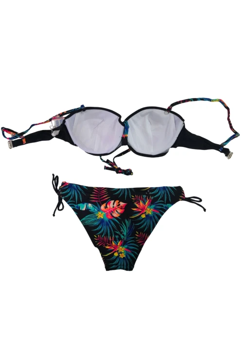 Kadın Siyah Taş İşlemeli Desenli Astarlı Bikini Takım HZL25S-LC209