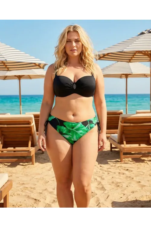 Kadın Siyah Toka Detaylı Yeşil Desen Bikini Takım HZL25S-LC3352