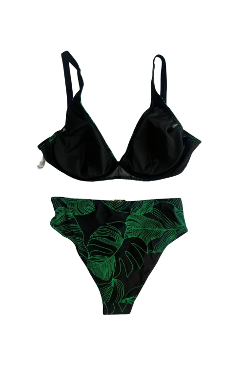 Kadın Siyah Yeşil Aksesuar Detaylı Astarlı Bikini Takımı HZL25S-LC25147