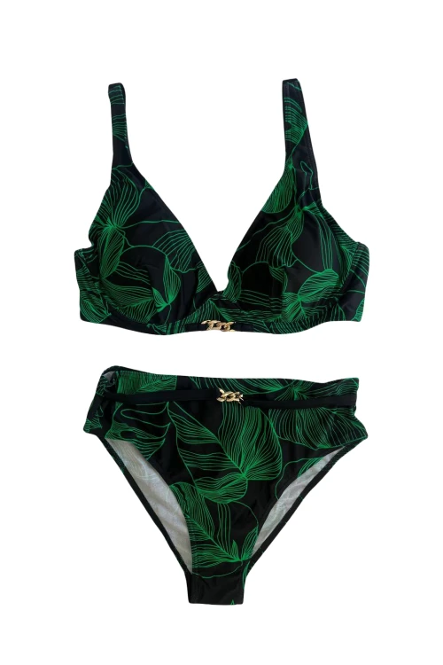 Kadın Siyah Yeşil Aksesuar Detaylı Astarlı Bikini Takımı HZL25S-LC25147