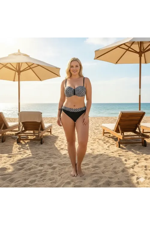 Kadın Siyah Zincir Desenli Astarlı Büyük Beden Bikini Takım HZL24S-LC206