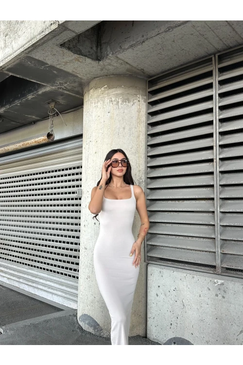 Kadın Taş Askılı Kare Yaka Midi Elbise HZL25S-ZK11621