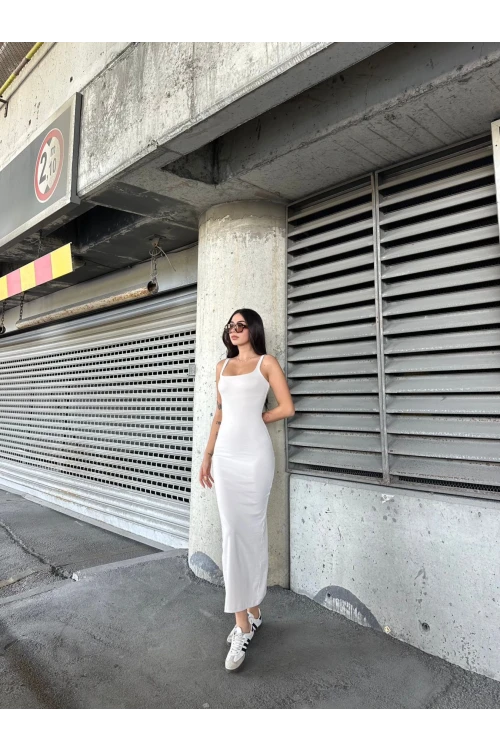 Kadın Taş Askılı Kare Yaka Midi Elbise HZL25S-ZK11621