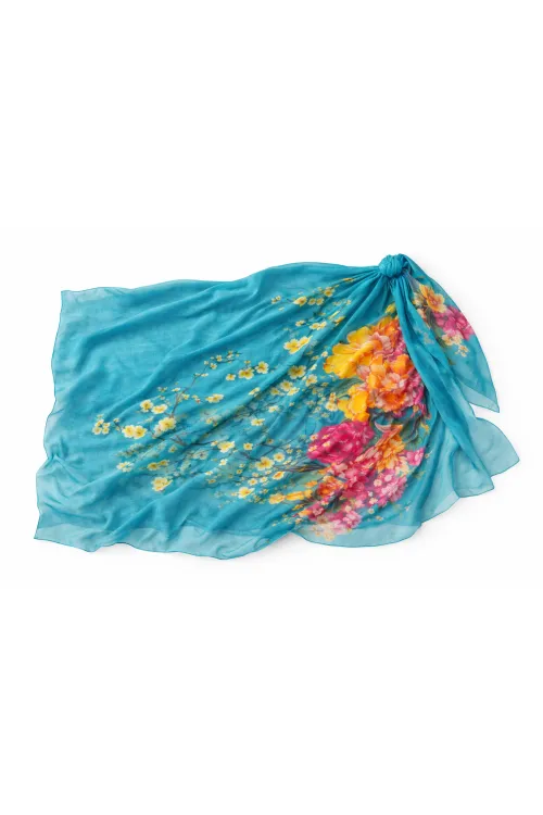 Kadın Turkuaz İpeksi Dokulu İthal Şifon Pareo HZL26-LC000