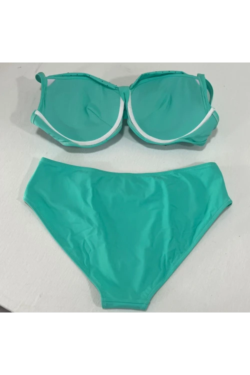 Kadın Turkuaz Taş İşlemeli Astarlı Büyük Beden Bikini Takımı HZL25S-LC01