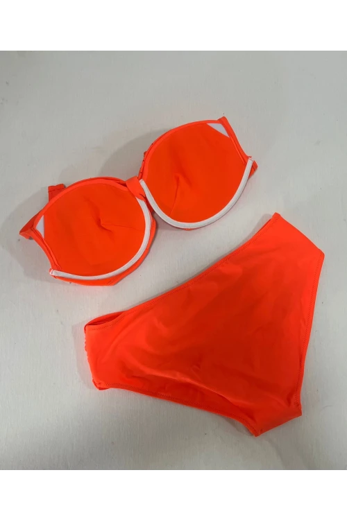 Kadın Turuncu Taş İşlemeli Astarlı Büyük Beden Bikini Takımı HZL25S-LC01