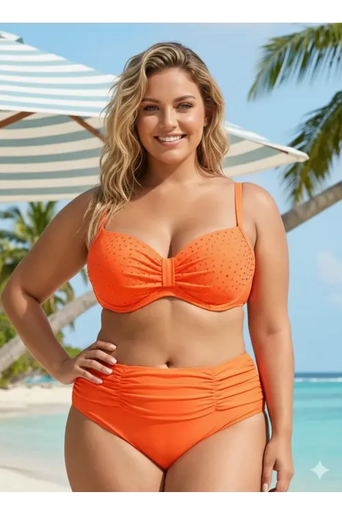 Kadın Turuncu Taş İşlemeli Astarlı Büyük Beden Bikini Takımı HZL25S-LC01