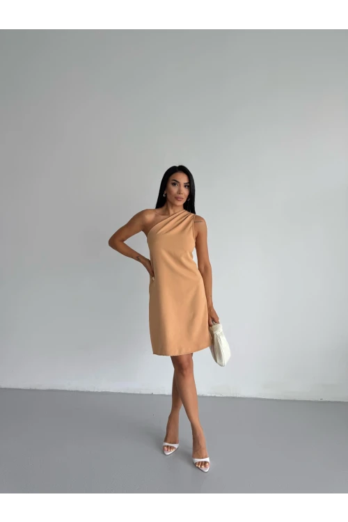 Kadın Vizon Tek Omuz Mini Elbise HZL25S-FRY121791
