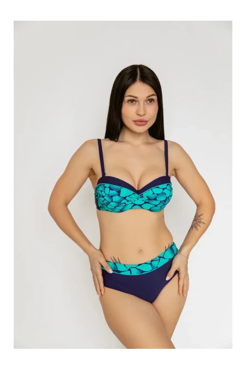 Kadın Yeşil Lacivert Desenli Astarlı Bikini Takımı HZL25S-LC25143