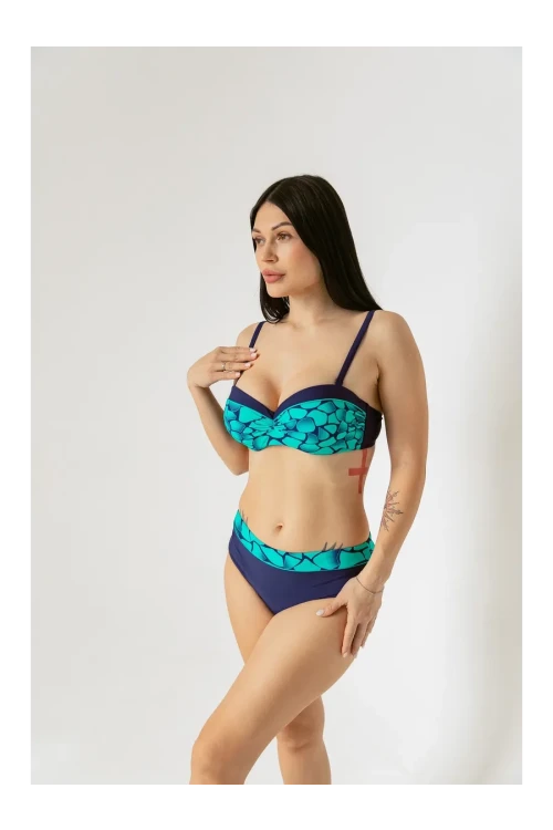 Kadın Yeşil Lacivert Desenli Astarlı Bikini Takımı HZL25S-LC25143