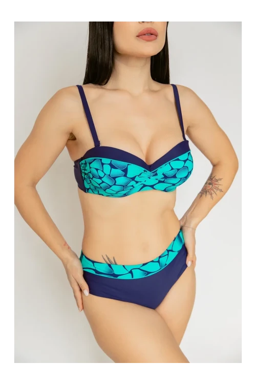 Kadın Yeşil Lacivert Desenli Astarlı Bikini Takımı HZL25S-LC25143