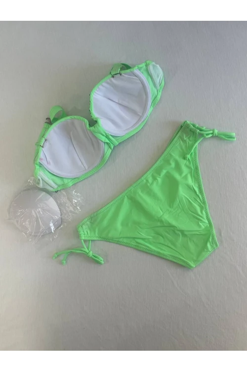 Kadın Yeşil Taş İşlemeli 3 Parça Bikini Takım HZL25S-LC3315