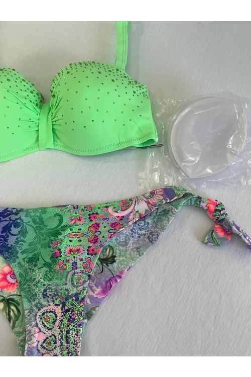 Kadın Yeşil Taş İşlemeli 3 Parça Bikini Takım HZL25S-LC3315
