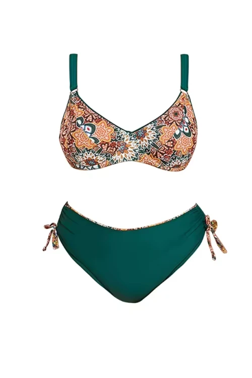 Kadın  Zümrüt Yeşil Etnik Desen Büyük Beden Bikini Takım HZL25S-LC3310