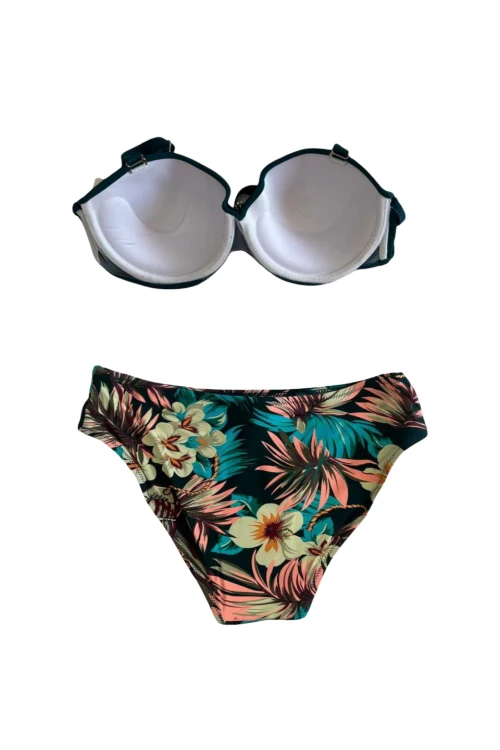 Kadın Zümrüt Yeşil Taş İşlemeli Aksesuar Detaylı Astarlı Bikini Takımı HZL25S-LC4005