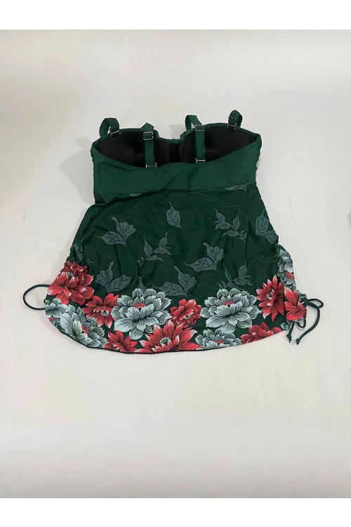 Kadın Zümrüt Yeşili Çiçek Desenli Elbise Model  Slipli Tankini HZL24S-LC4009