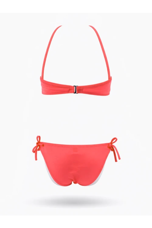 Kız Çocuk Neon Pembe Desenli  2-8 Yaş Straplez Bikini Takım HZL24S-LC3652