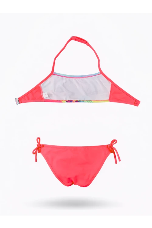 Kız Çocuk Neon Pembe Desenli  2-8 Yaş Straplez Bikini Takım HZL24S-LC3652