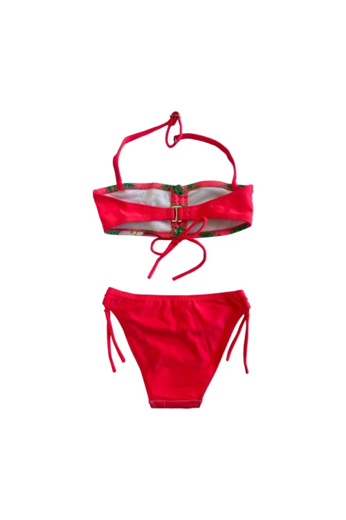 Kız Çocuk Neon Pembe Unicorn Desenli  2-8 Yaş Straplez Bikini Takım HZL24S-LC3658