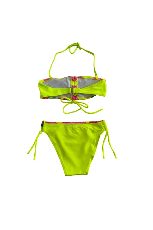 Kız Çocuk Neon Sarı Unicorn Desenli  2-8 Yaş Straplez Bikini Takım HZL24S-LC3658