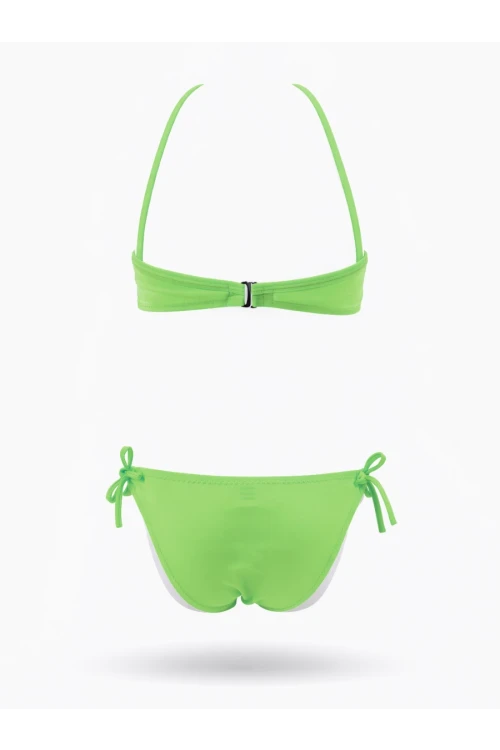 Kız Çocuk Neon Yeşil Desenli  2-8 Yaş Straplez Bikini Takım HZL24S-LC3652
