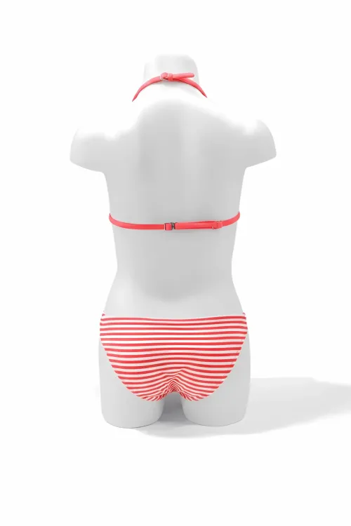 Kız Çocuk Pembe Beyaz Çizgili Flamingo Desenli  4-12 Yaş Üçgen Bikini Takım HZL24S-LC171