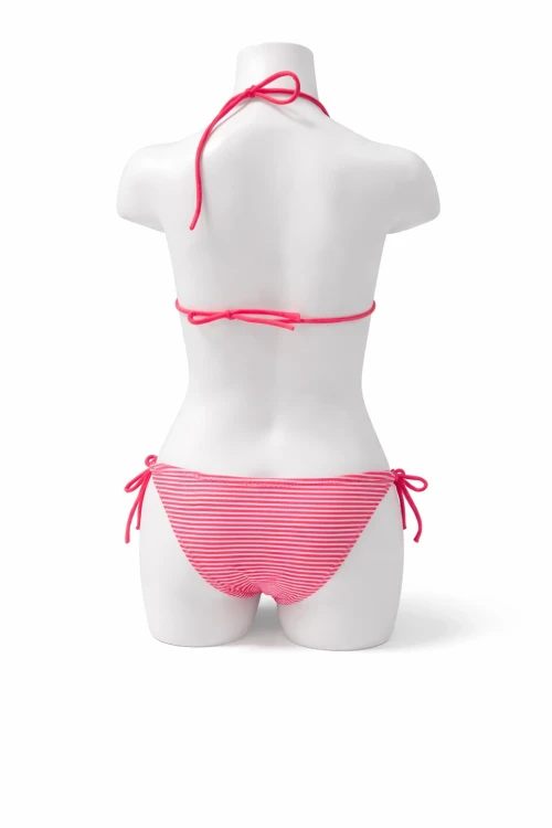 Kız Çocuk Pembe Çizgi Figürlü İp Bağlamalı Bikini Takım HZL25S-LC842